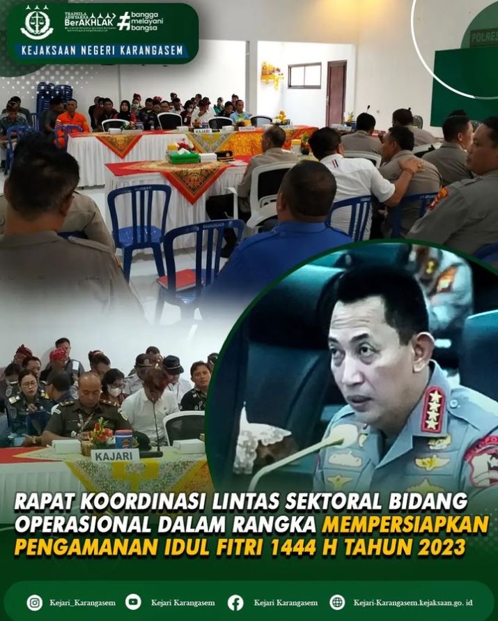 RAPAT KOORDINASI LINTAS SEKTORAL BIDANG OPERASIONAL DALAM RANGKA MEMPERSIAPKAN PENGAMANAN IDUL FITRI 1444 H TAHUN 2023