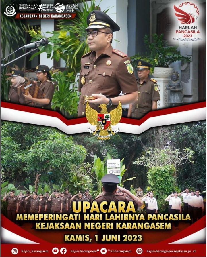UPACARA MEMPERINGATI HARI LAHIRNYA PANCASILA KEJAKSAAN NEGERI KARANGASEM  KAMIS, 1 JUNI 2023