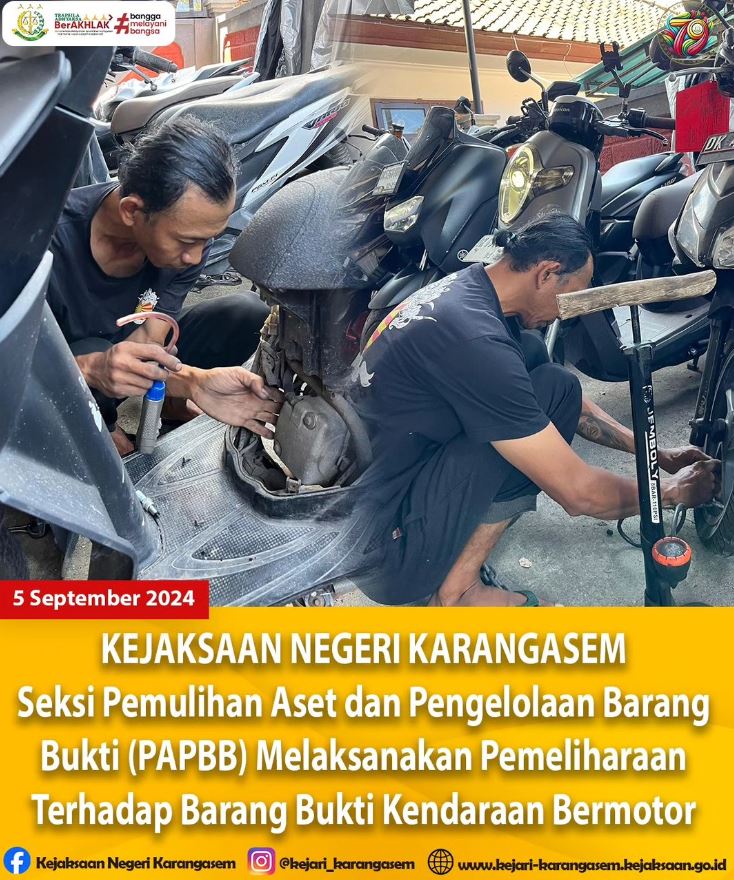 SEKSI PEMULIHAN ASET DAN PENGELOLAAN BARANG BUKTI (PAPBB) MELAKSANAKAN PEMELIHARAAN TERHADAP BARANG BUKTI KENDARAAN BERMOTOR