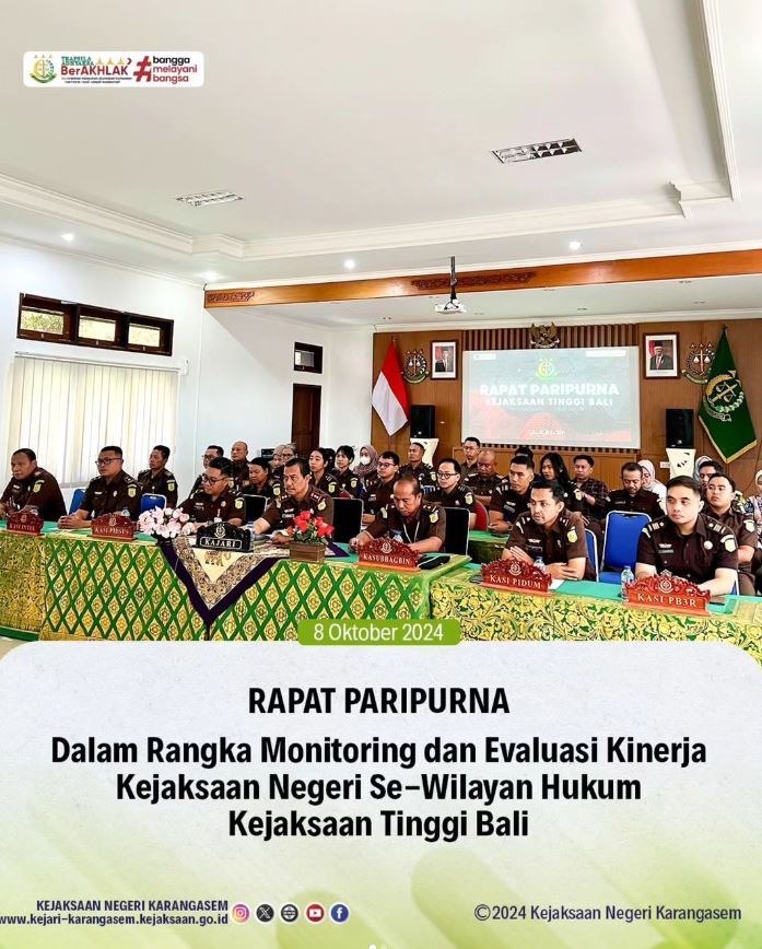 RAPAT PARIPURNA DALAM RANGKA MONITORING DAN EVALUASI KINERJA KEJAKSAAN NEGERI SE-WILAYAH HUKUM KEJAKSAAN TINGGI BALI