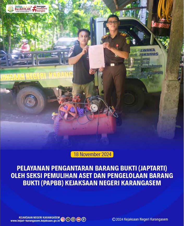 PELAYANAN PENGANTARAN BARANG BUKTI (JAPTARTI) OLEH SAKSI PEMULIHAN ASET DAN PENGELOLAAN BARANG BUKTI (PAPBB) KEJAKSAAN NEGERI KARANGASEM