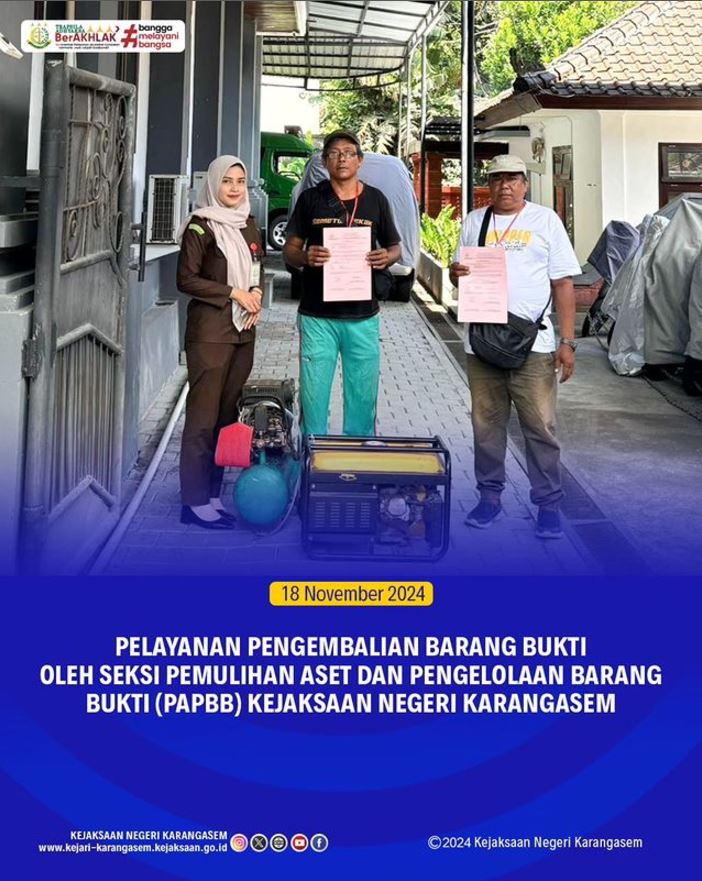 PELAYANAN PENGAMBILAN BARANG BUKTI OLEH SAKSI PEMULIHAN ASET DAN PENGELOLAAN BARANG BUKTI (PAPBB) KEJAKSAAN NEGERI KARANGASEM