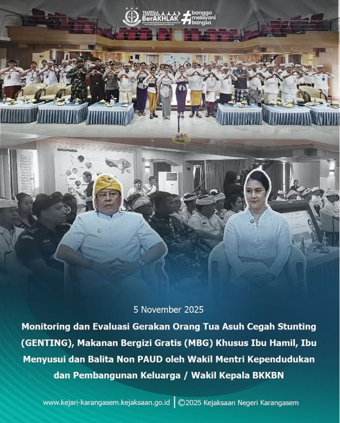 MONITORING DAN EVAUASI GERAKAN ORANG TUA ASUH CEGAH STUNTING (GENTING), MAKANAN BERGIZI GRATIS (MBG) KHUSU IBU HAMIL, IBU MENYUSUI DAN BALITA NON PAUD OLEH WAKIL MENTERI KEPENDUDUKAN DAN PEMBANGUNAN KELUARGA/WAKIL KEPALA BKKBN