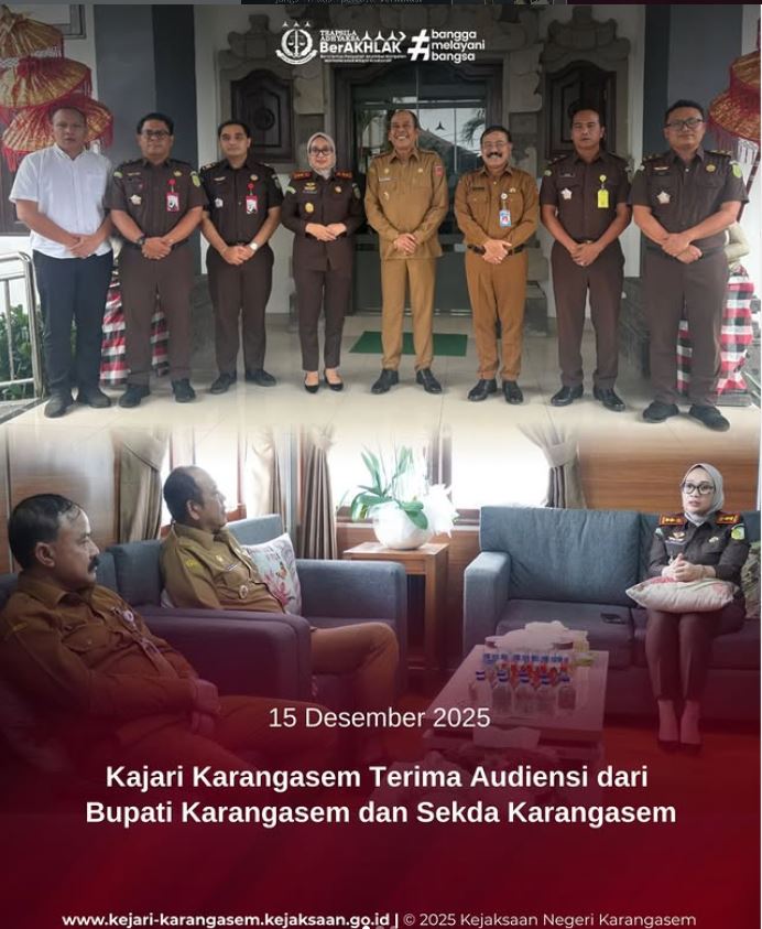 KEPALA KEJAKSAAN NEGERI KARANGASEM, SHINTA AYU DEWI R.R., S.H., M.H., MENERIMA KUNJUNGAN AUDIENSI DARI BUPATI KARANGASEM, I GUSTI PUTU PARWATA, SE, DAN SEKDA KARANGASEM, I KETUT SEDANA MERTA, ST, MT
