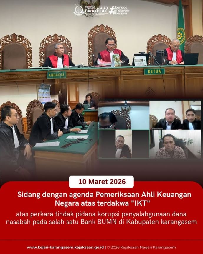 SIDANG DENGAN AGENDA PEMERIKSAAN AHLI KEUANGAN NEGARA ATAS TERDAKWA “IKT”